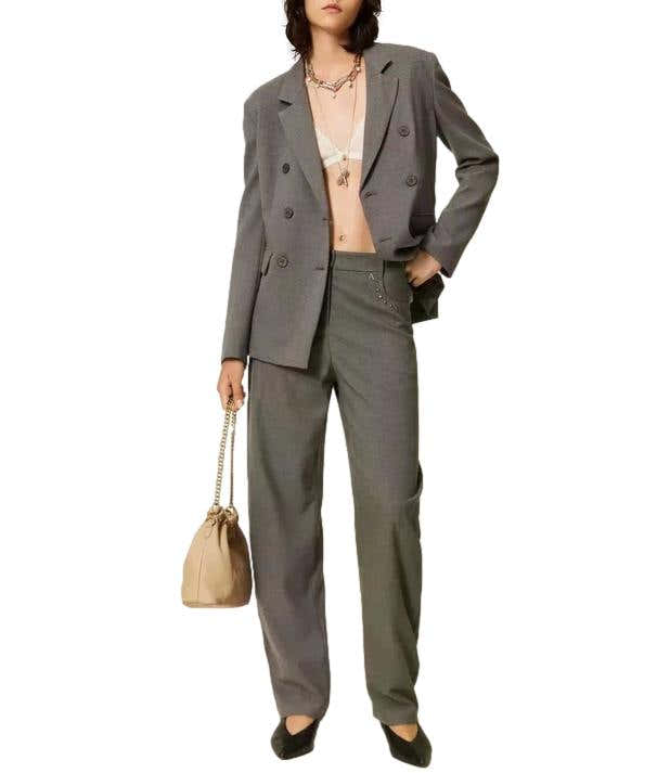 Actitude Twinset Pantalone da Donna - Grigio Medio Melange - 262at2211