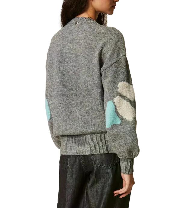 Actitude Twinset Maglia da Donna - Intarsio Grigio Medio Mel./sme - 262at3021