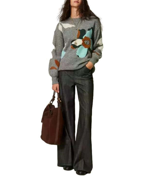 Actitude Twinset Maglia da Donna - Intarsio Grigio Medio Mel./sme - 262at3021