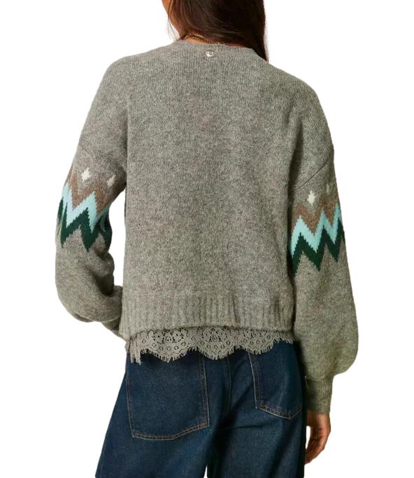 Actitude Twinset Maglia da Donna - Jacq.grigio Medio Mel.smeraldo - 262at3034