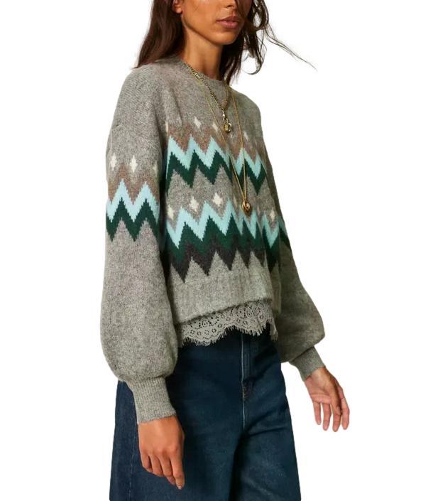 Actitude Twinset Maglia da Donna - Jacq.grigio Medio Mel.smeraldo - 262at3034