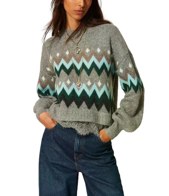 Actitude Twinset Maglia da Donna - Jacq.grigio Medio Mel.smeraldo - 262at3034