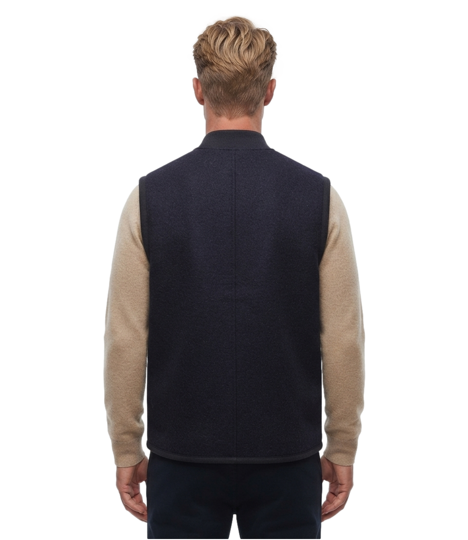 Bl'ker gilet Wool vest reversible owl blu navy