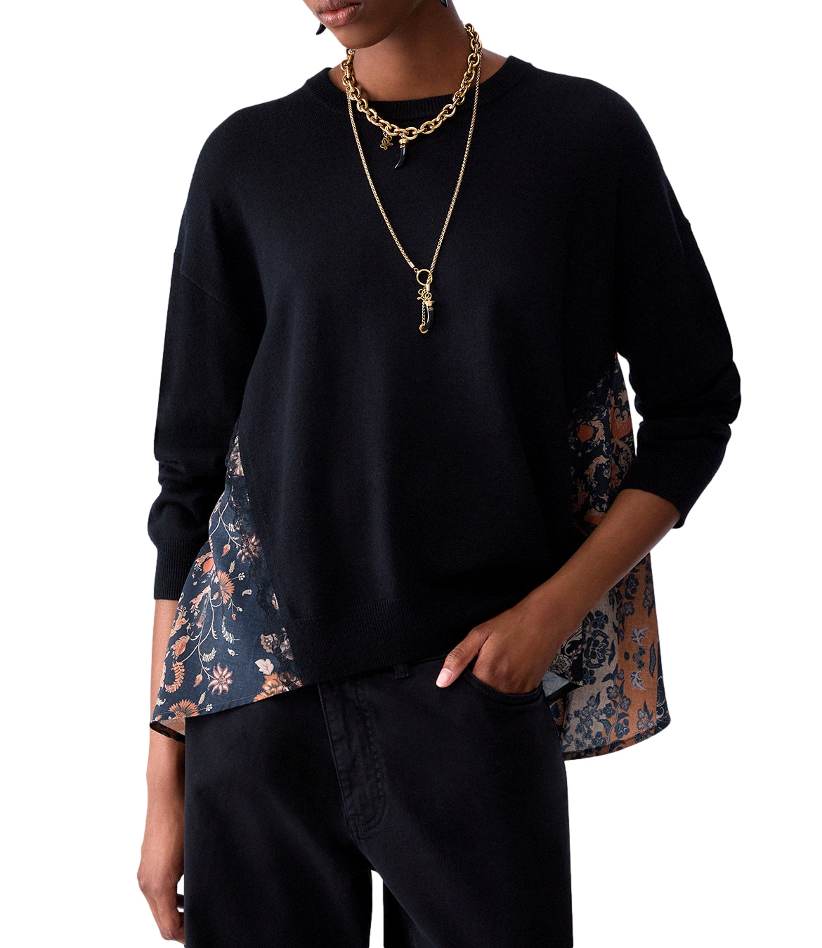 Liu jo Maglia da Donna - Black/blossom Patch - Wf6290ma16r