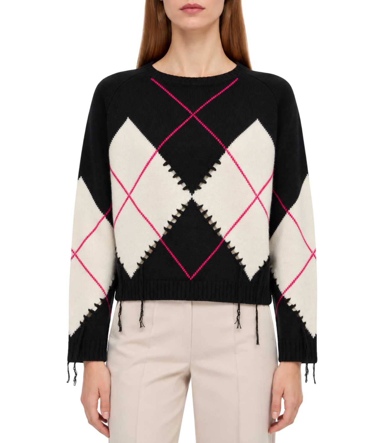 Pinko Maglia da Donna - Nero Bianco Fuxia - 107377-A3je