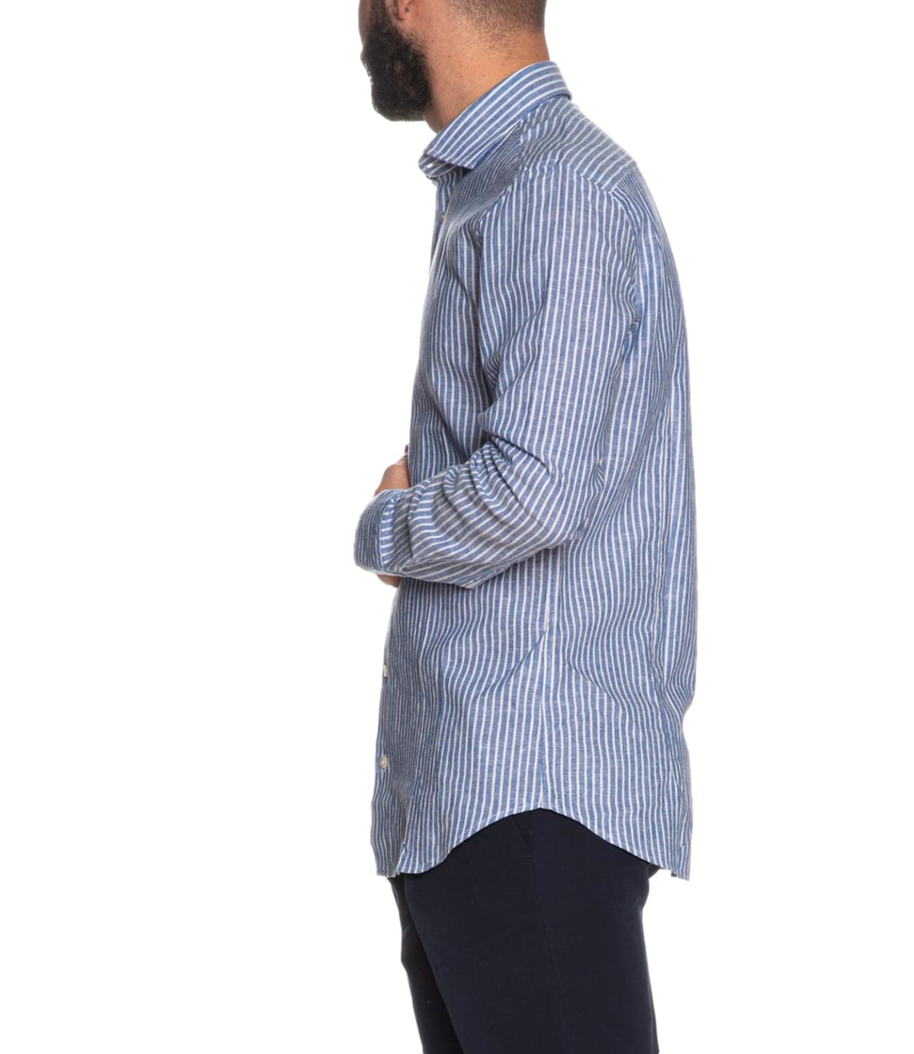 Camicia Batoncino in lino a righe blu e bianche