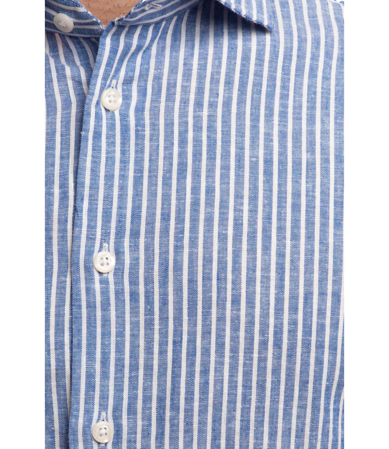 Camicia Batoncino in lino a righe blu e bianche