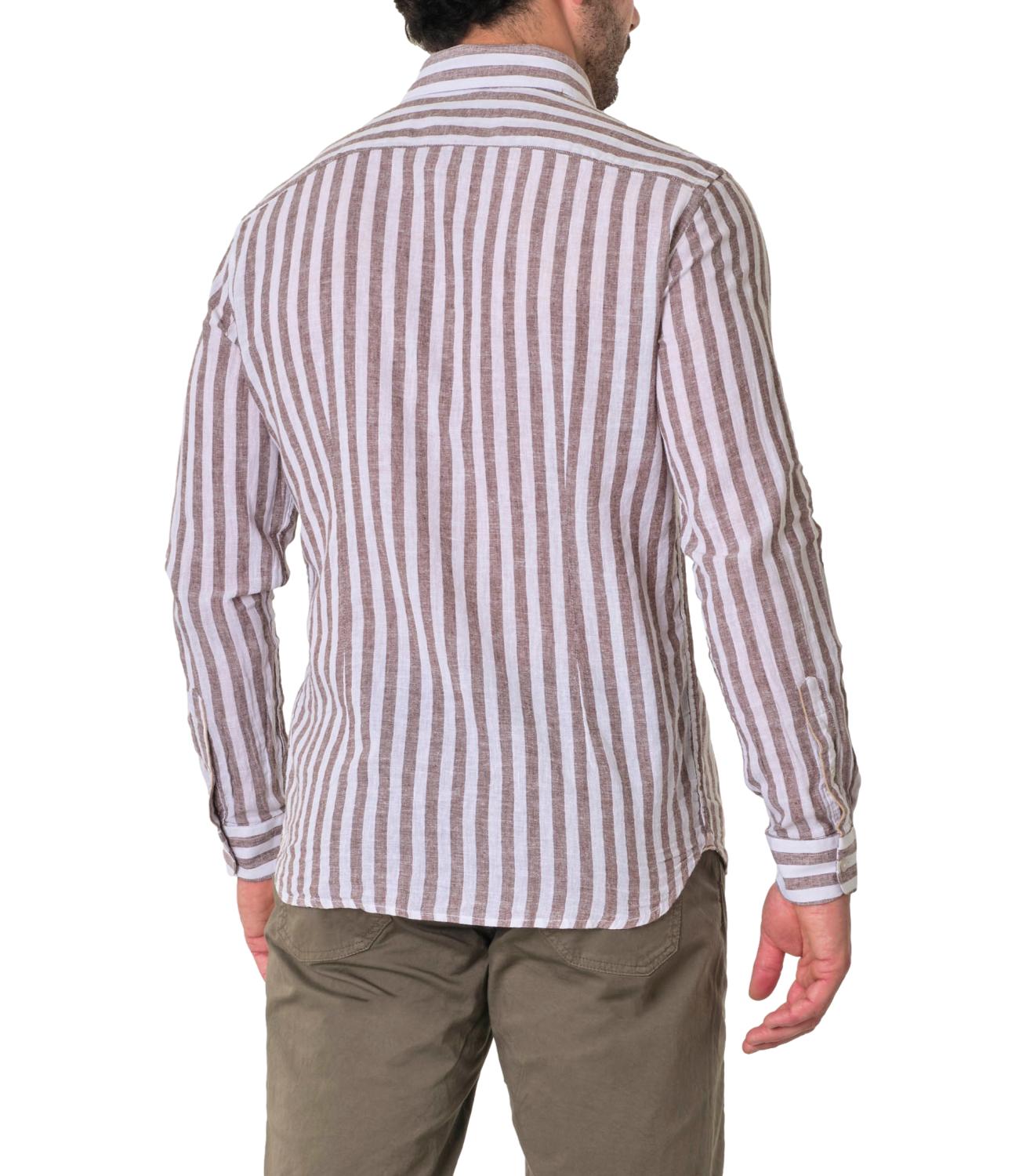 Camicia Bastoncino in lino a righe bianca e marrone