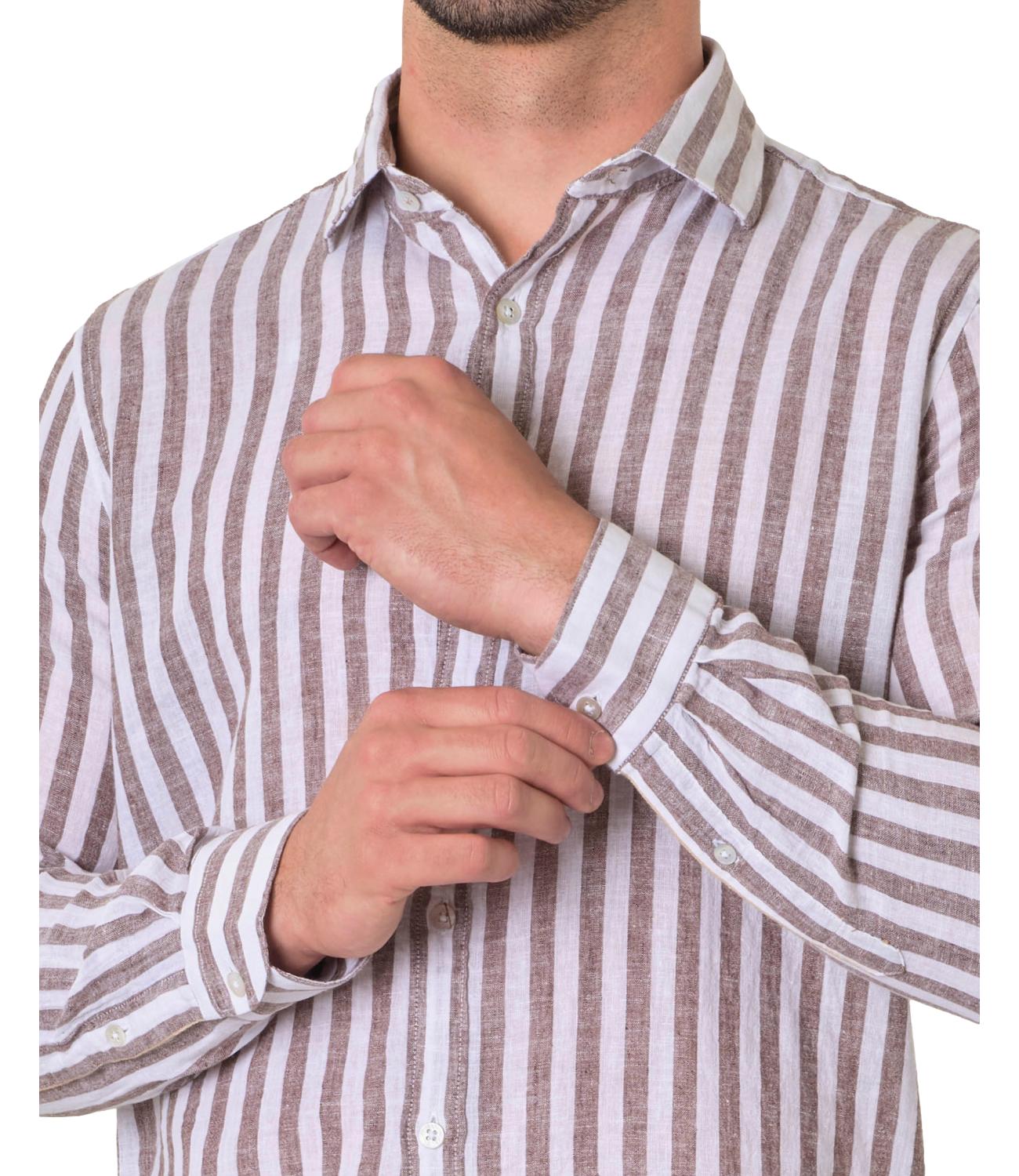 Camicia Bastoncino in lino a righe bianca e marrone