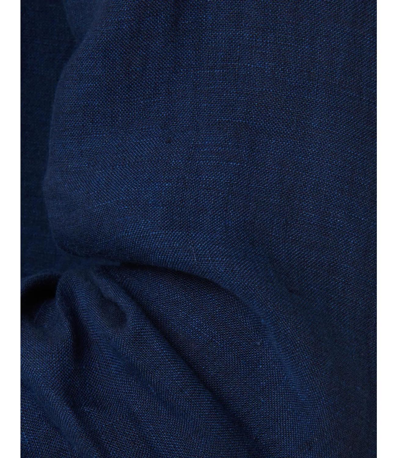 Xacus camicia collo francese piccolo Tinta Unita Lino blu