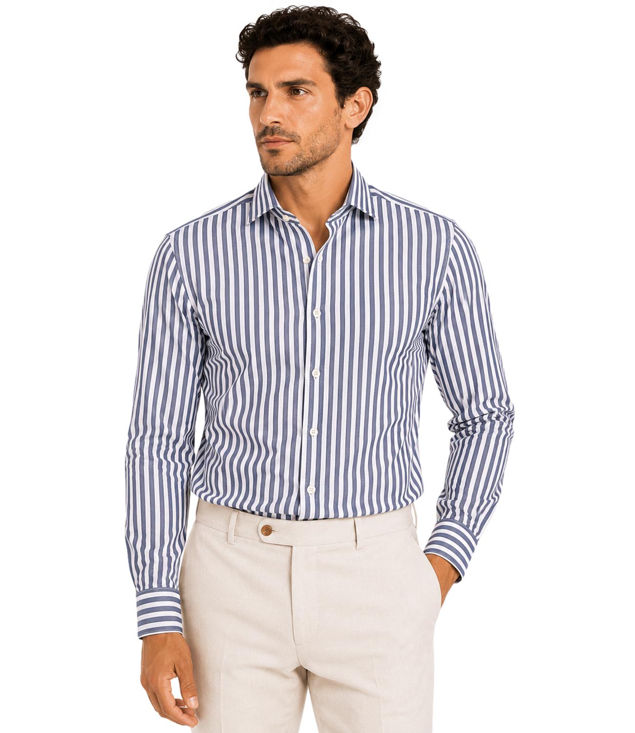 Impure Camicia lino e cotone da Uomo - Navy Stripe - Im26sssm Riley365