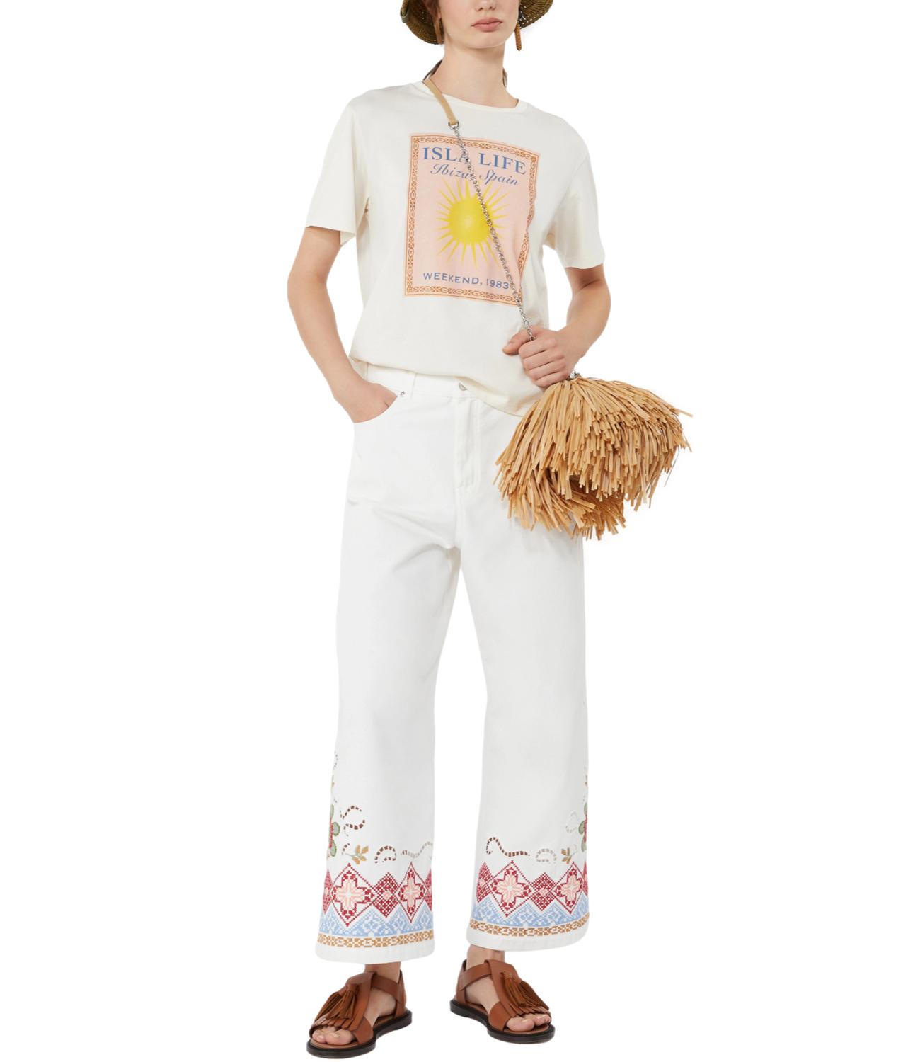 Max Mara Weekend T-Shirt da Donna - Ecru'+stampa Ibiza - 2615971032600