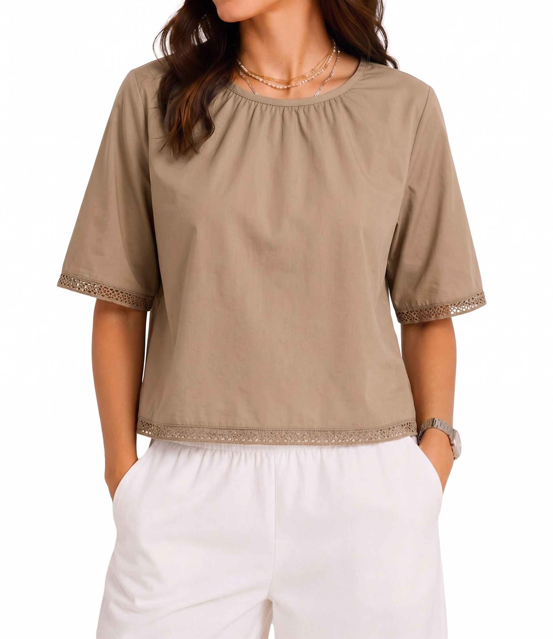 Myastreet Blusa da Donna - Beige - Esml258-06