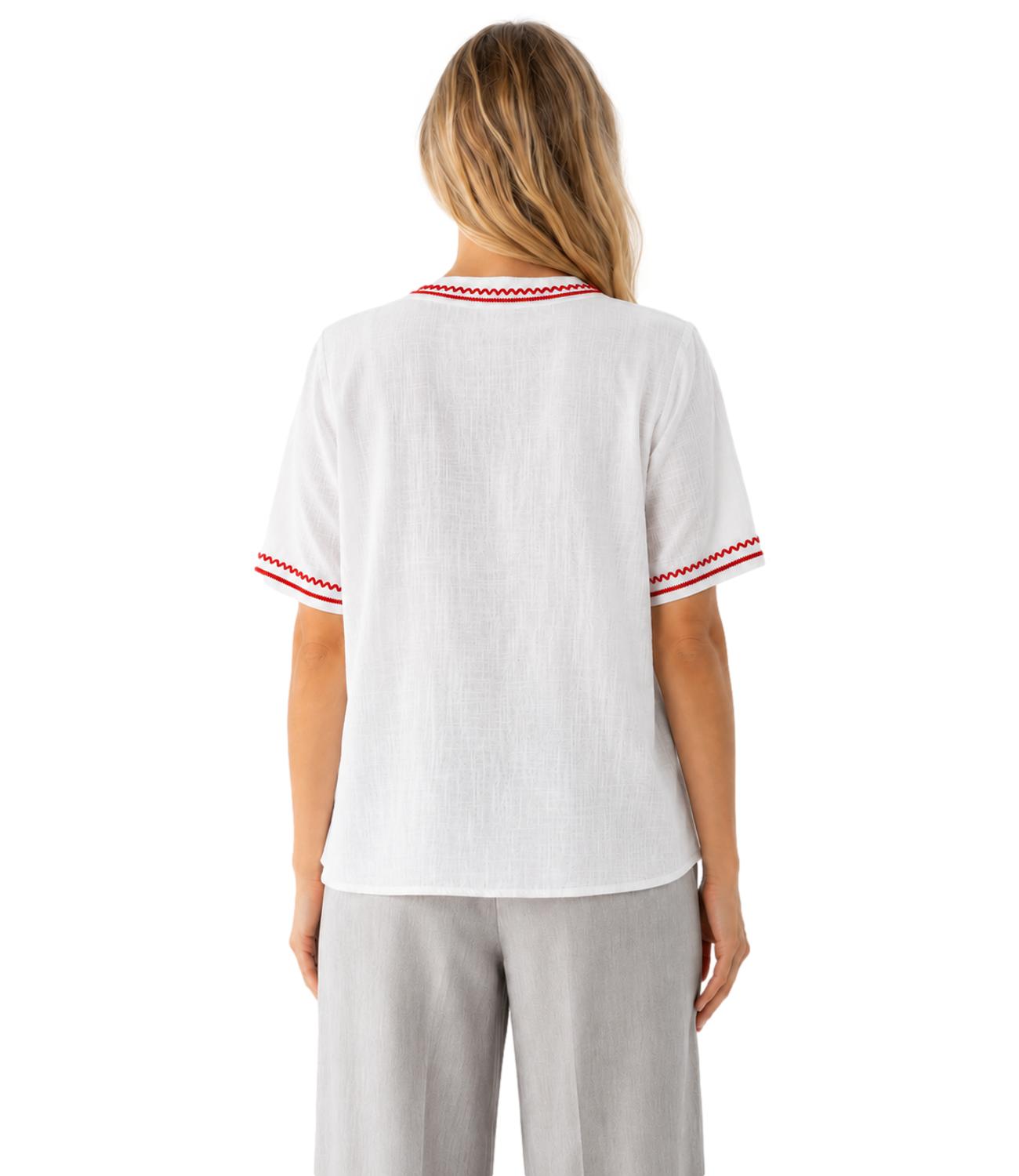 Philia Loft Camicia da Donna - Bianca Rossa - D02n1043