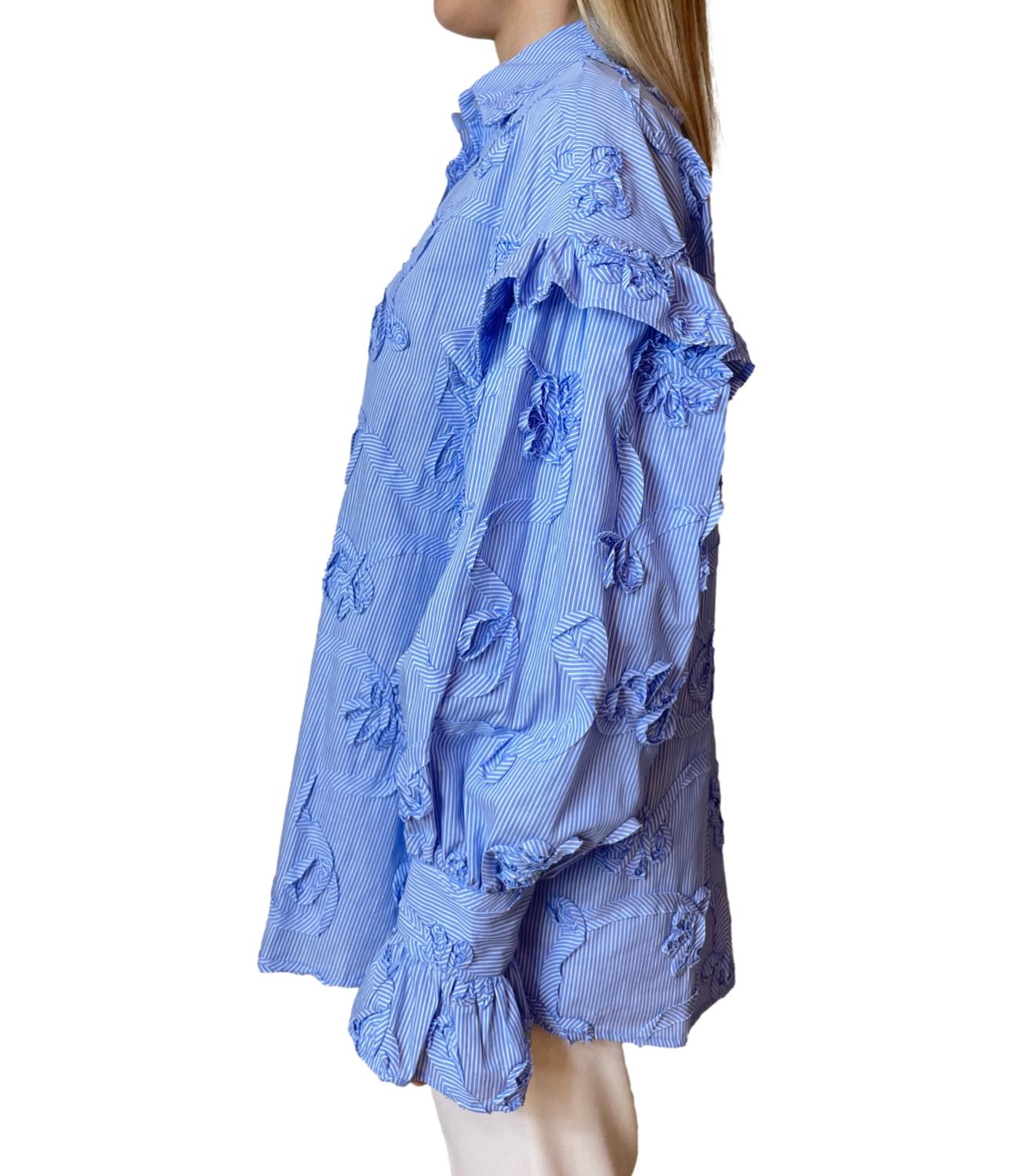 Silence Limited Camicia Flower Stripe Azzurro Donna