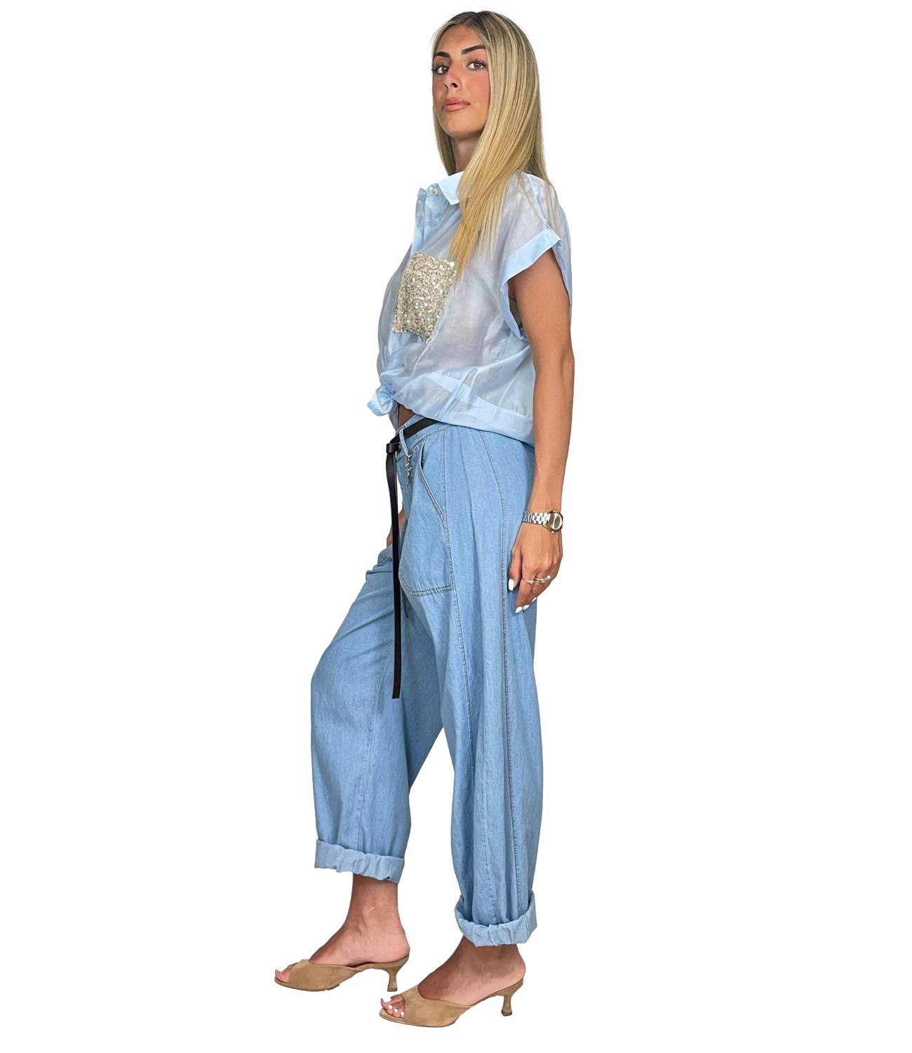 Susy Mix Camicia da Donna - Celeste - 26321