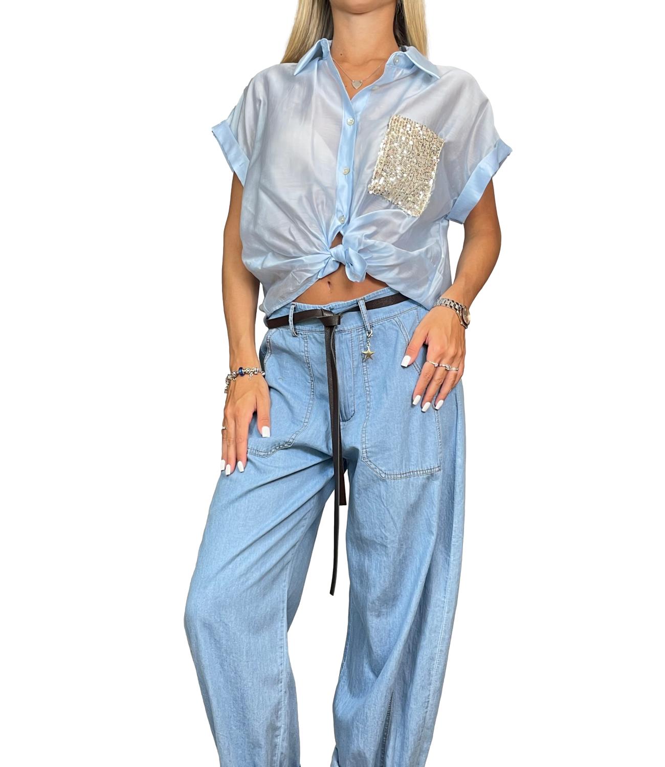 Susy Mix Camicia da Donna - Celeste - 26321