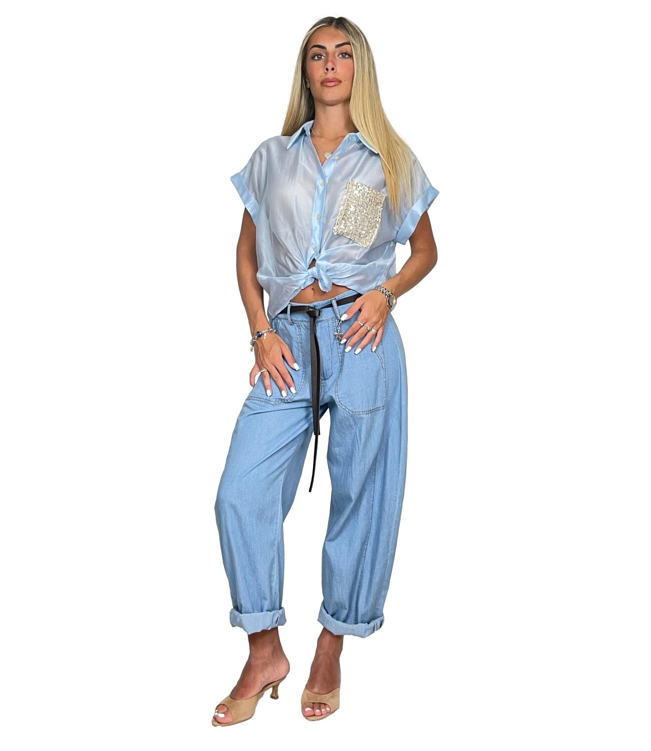 Susy Mix Camicia da Donna - Celeste - 26321
