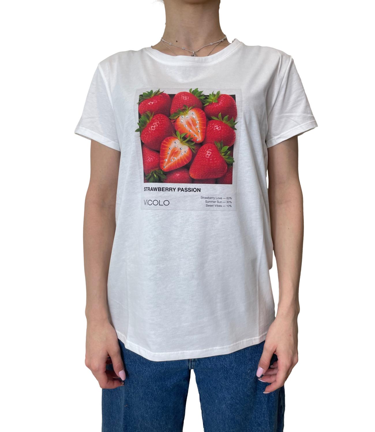 Vicolo T-shirt Strawberry Passion Bianco Donna