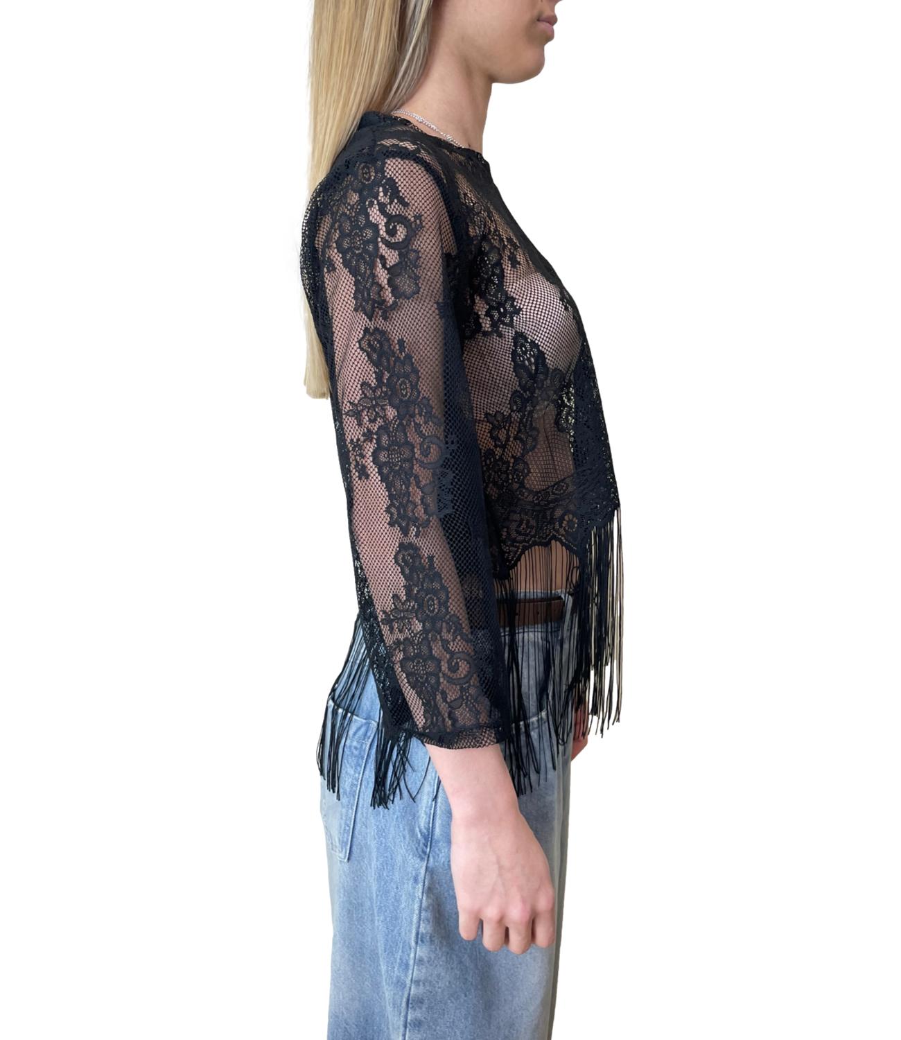 Vicolo Top Frange Nero Donna