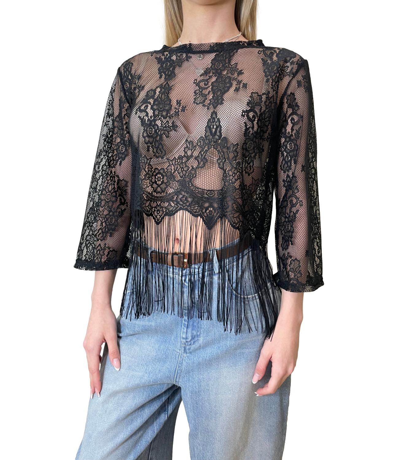 Vicolo Top Frange Nero Donna